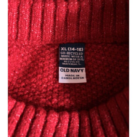 Old Navy Girls XL 14-16 Red Cable Knit Crew Neck Sweater Holiday Winter Style #V - Picture 4 of 7
